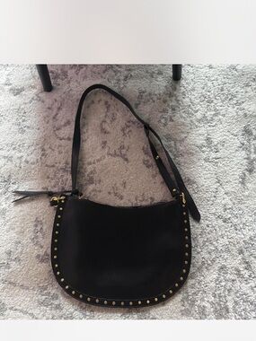 Black Studded Leather Shoulder Bag